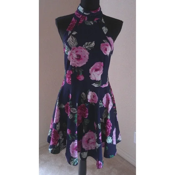 B Darlin | Dresses | B Darlin Blue Floral Halter Dress Sleeveless Size 78 |  Poshmark